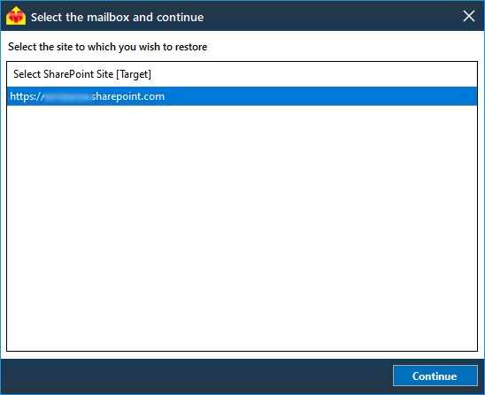 Select the target SharePoint site