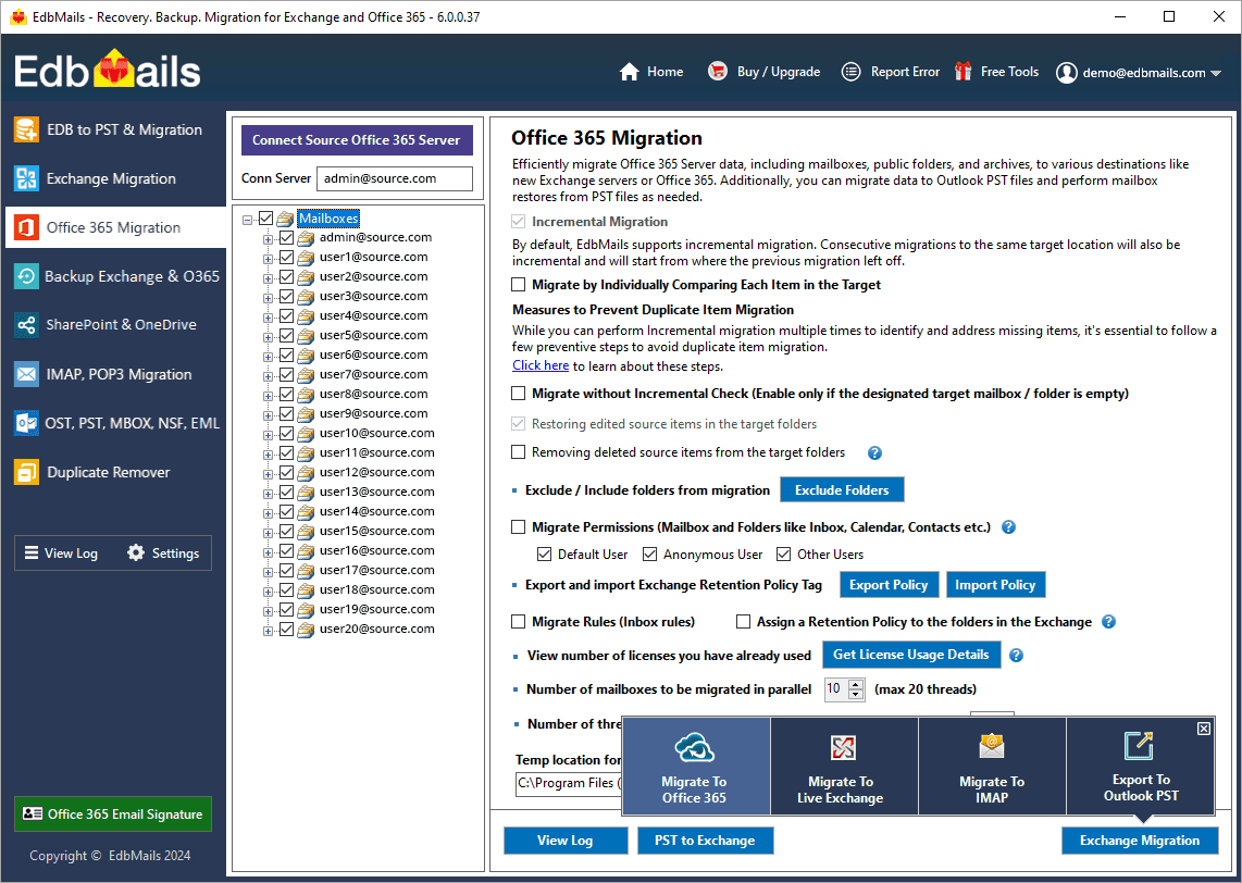 Microsoft Office 365 Tenant to Tenant Migration | EdbMails